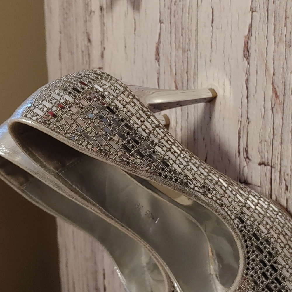 Nobleez silver pattern wedding high heel needle shoes size 8 - Picture 7 of 16